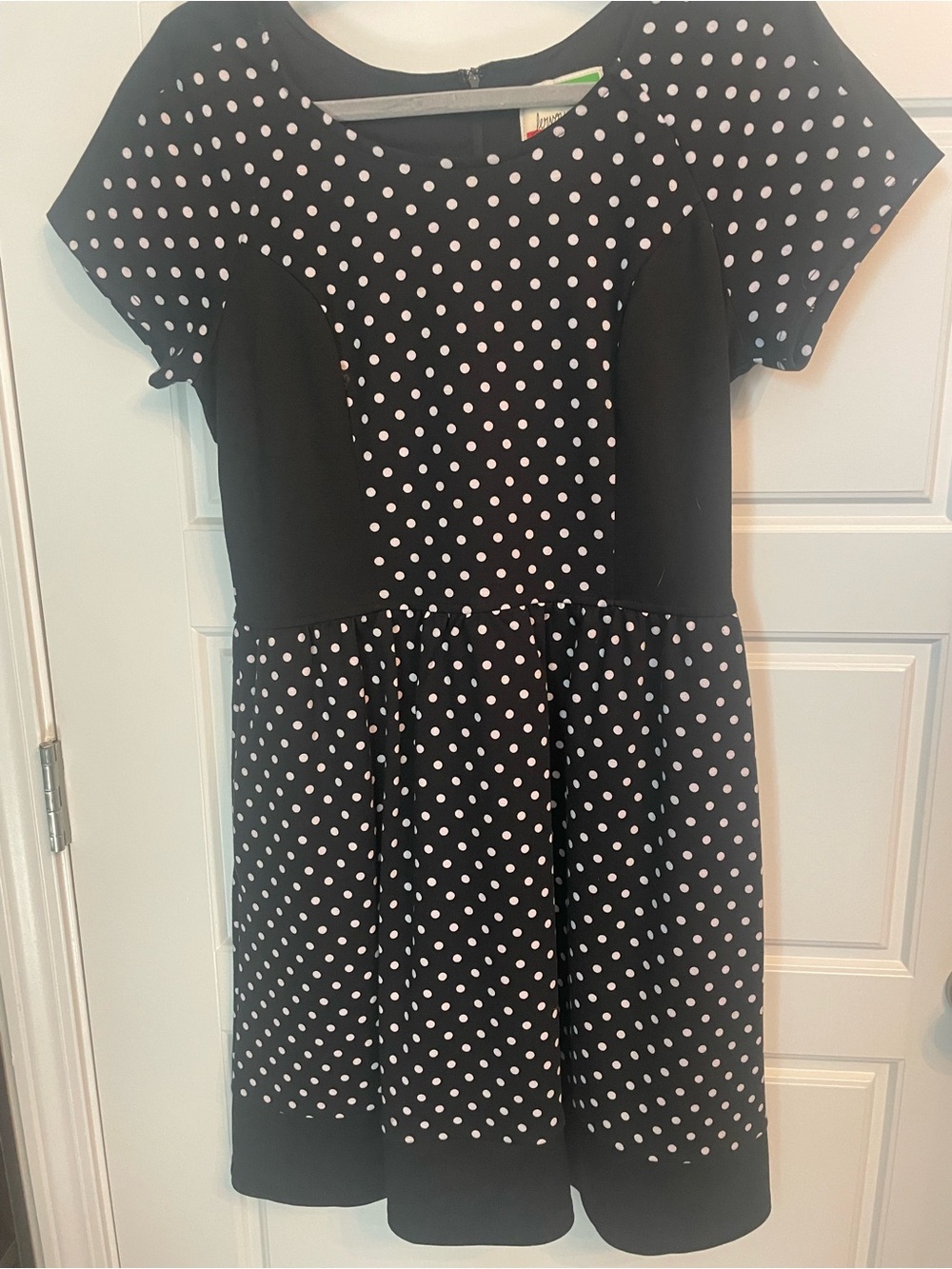 Polka Dot Fit & Flare Dress - Black with White Dots